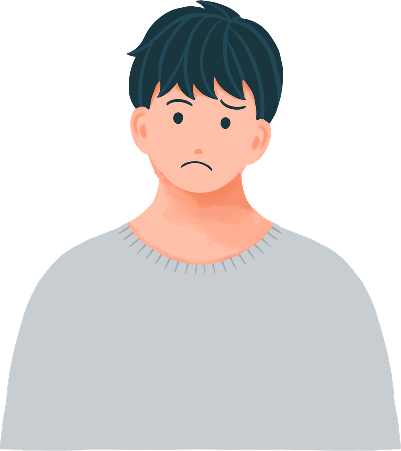 SNSの運用に悩んで困った顔をしている男性のイラスト